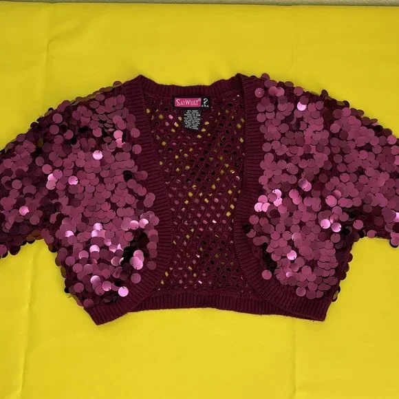 Say What? Sweaters Say What Y2k Sequin Bolero Shrug Berry